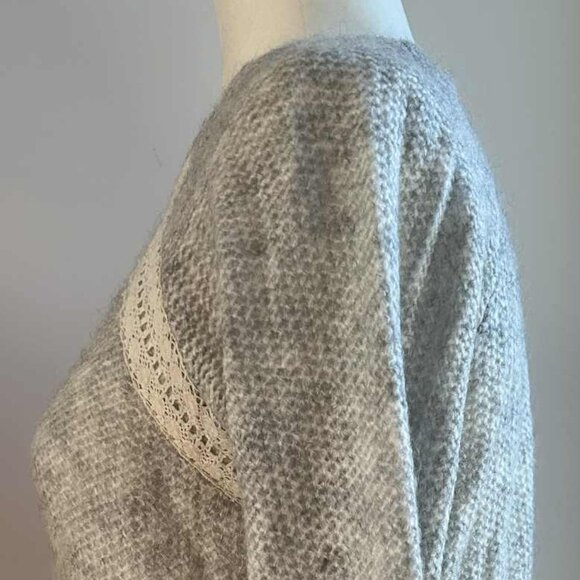 Miiyu by Simons Heather Grey Mohair-Blend Lace Shoulder High-Low Sweater - US S - Picture 5 of 10